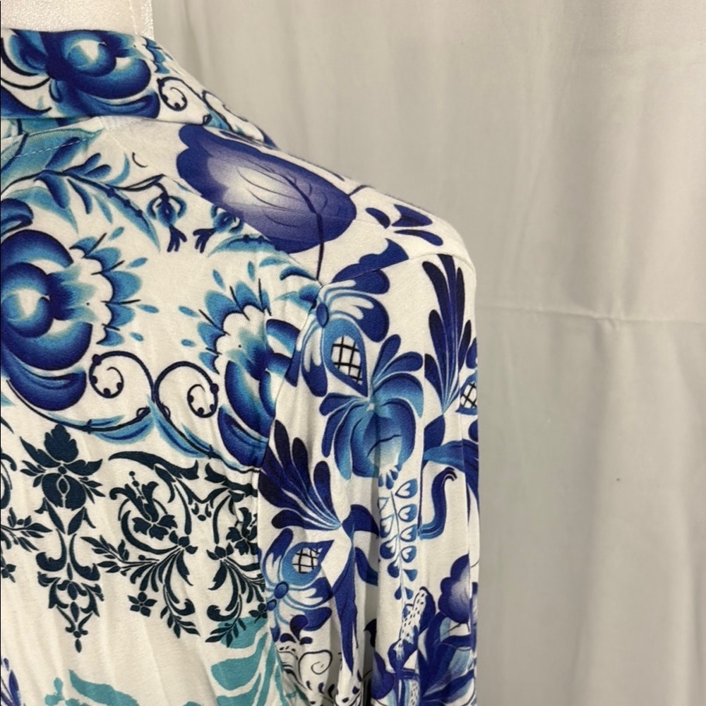 Johnny Was Blue & White Floral Long Sleeve Midi Dress Size M - Picture 14 of 14